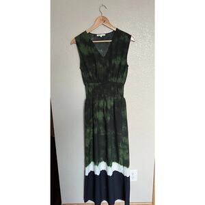 MAJE Ribeira Tye-dye Print Maxi Crepe Dress Imprime Green Size 2 US Medium